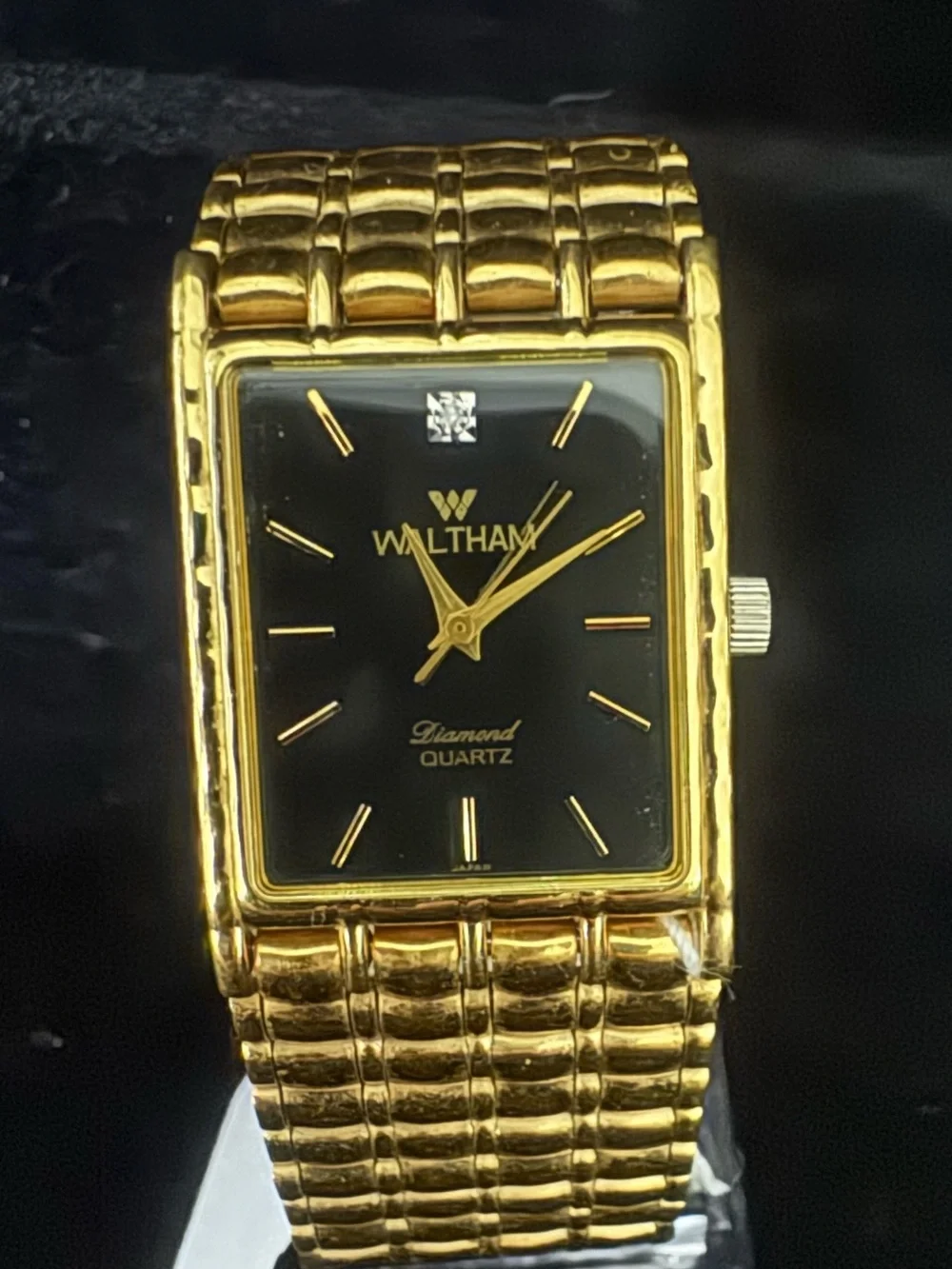 Waltham Gold-Tone Black Dial Diamond Accent Quartz Watch
